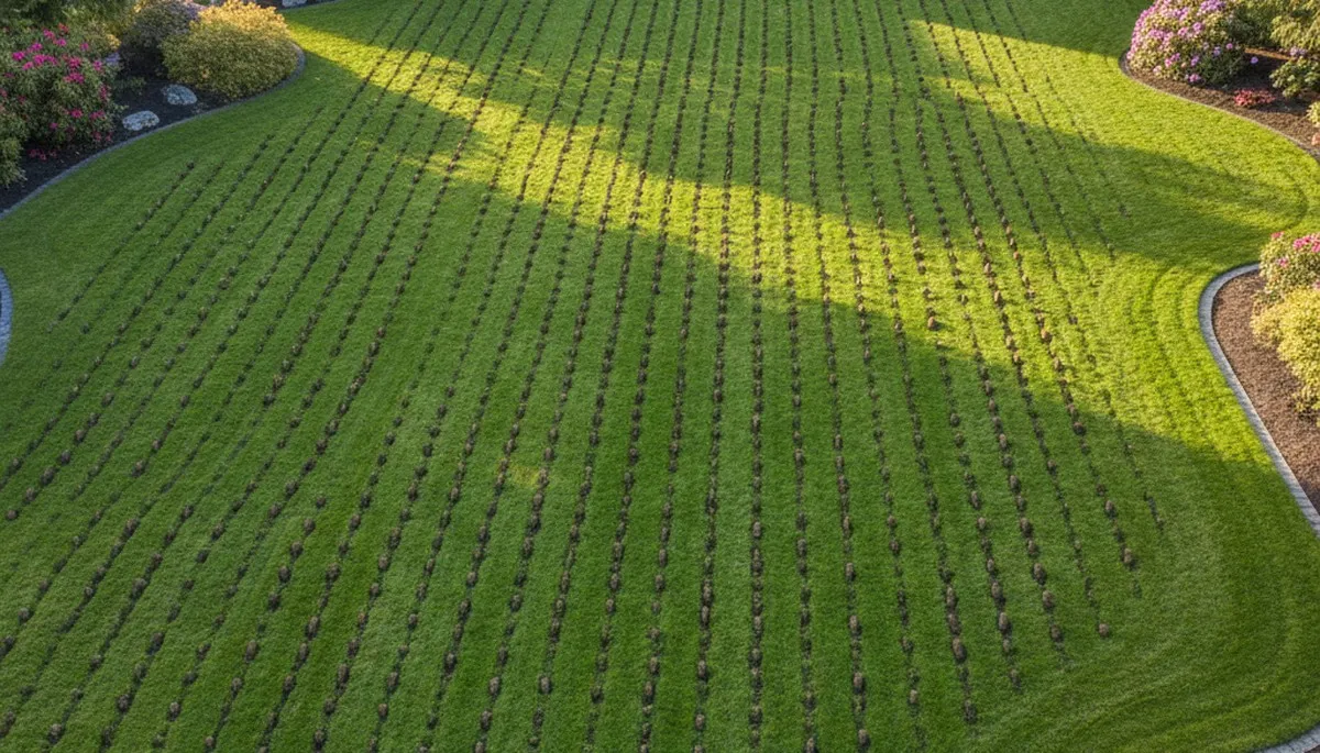 Bird’s-eye view of professional lawn aeration coverage pattern in Richmond, VA by Chop Chop Landscaping