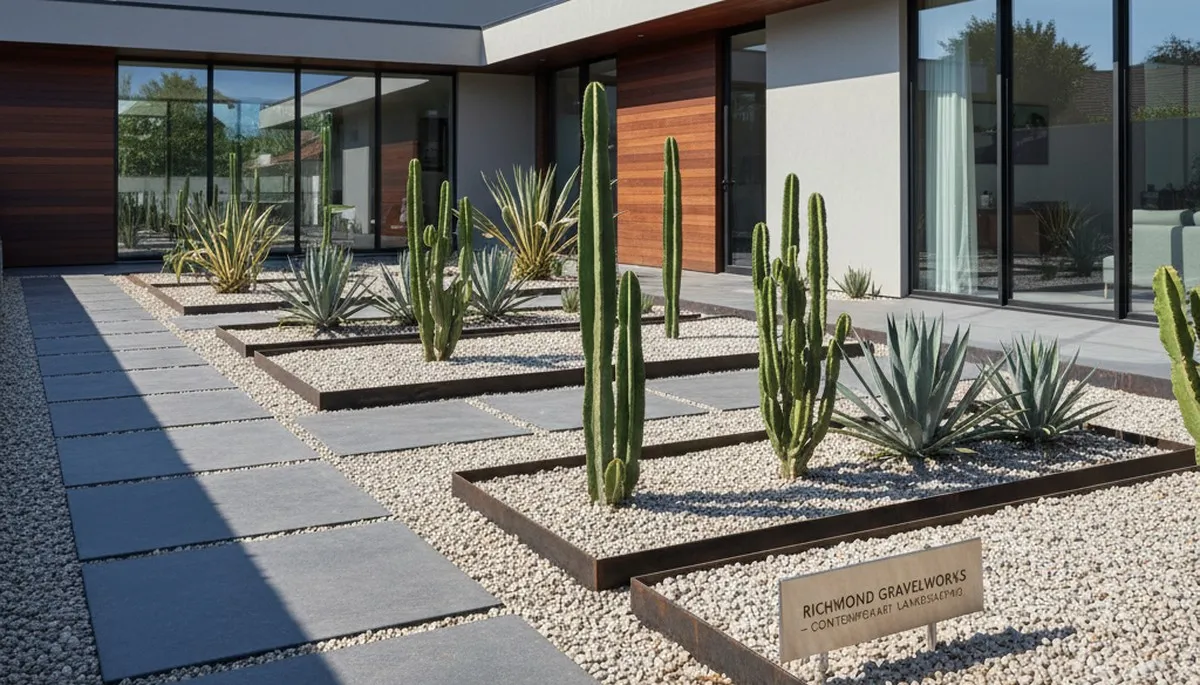 Modern pea gravel landscape with clean lines and plants in Richmond, VA by Chop Chop Landscaping