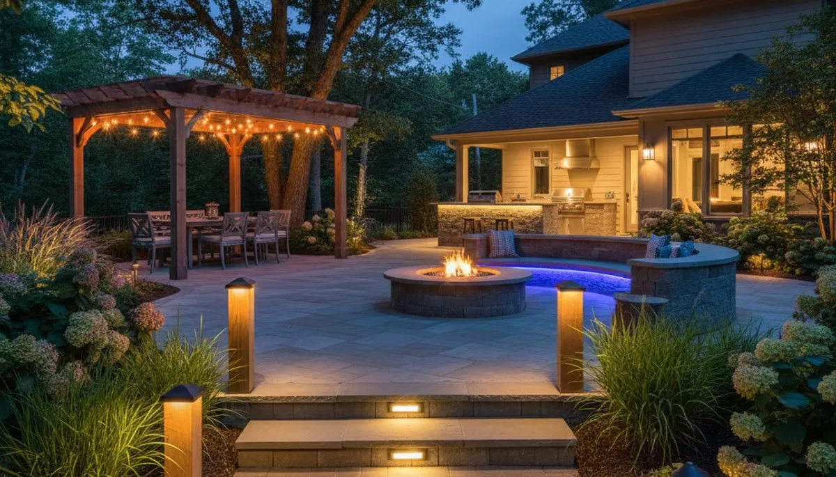 Deck and patio landscape lighting in Richmond, VA with post cap and step lights for safe, inviting evenings