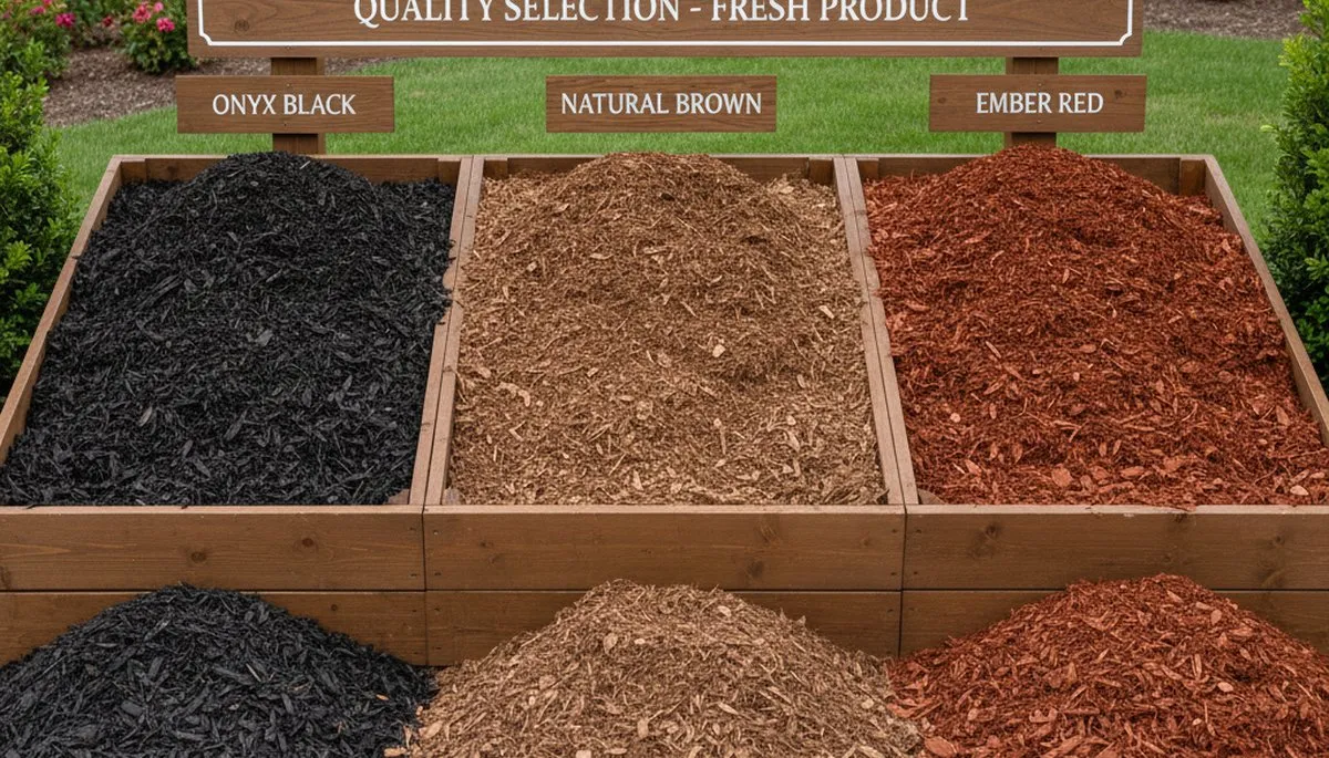Brown, black, and red mulch color options for landscape design in Richmond, VA by Chop Chop Landscaping