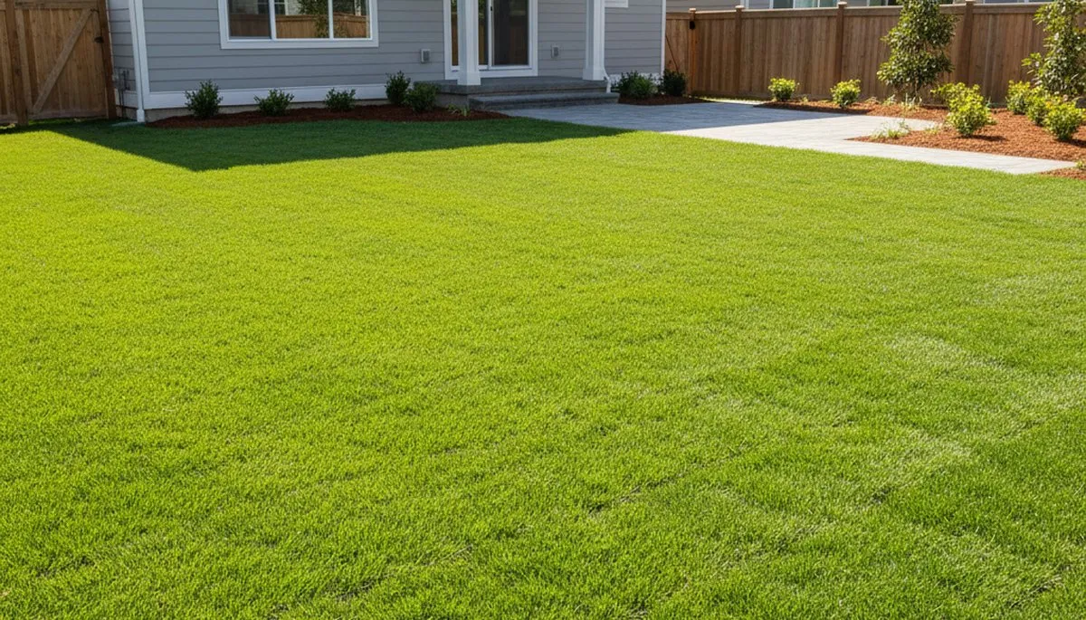Freshly installed green sod lawn showing professional landscaping results in Richmond, VA