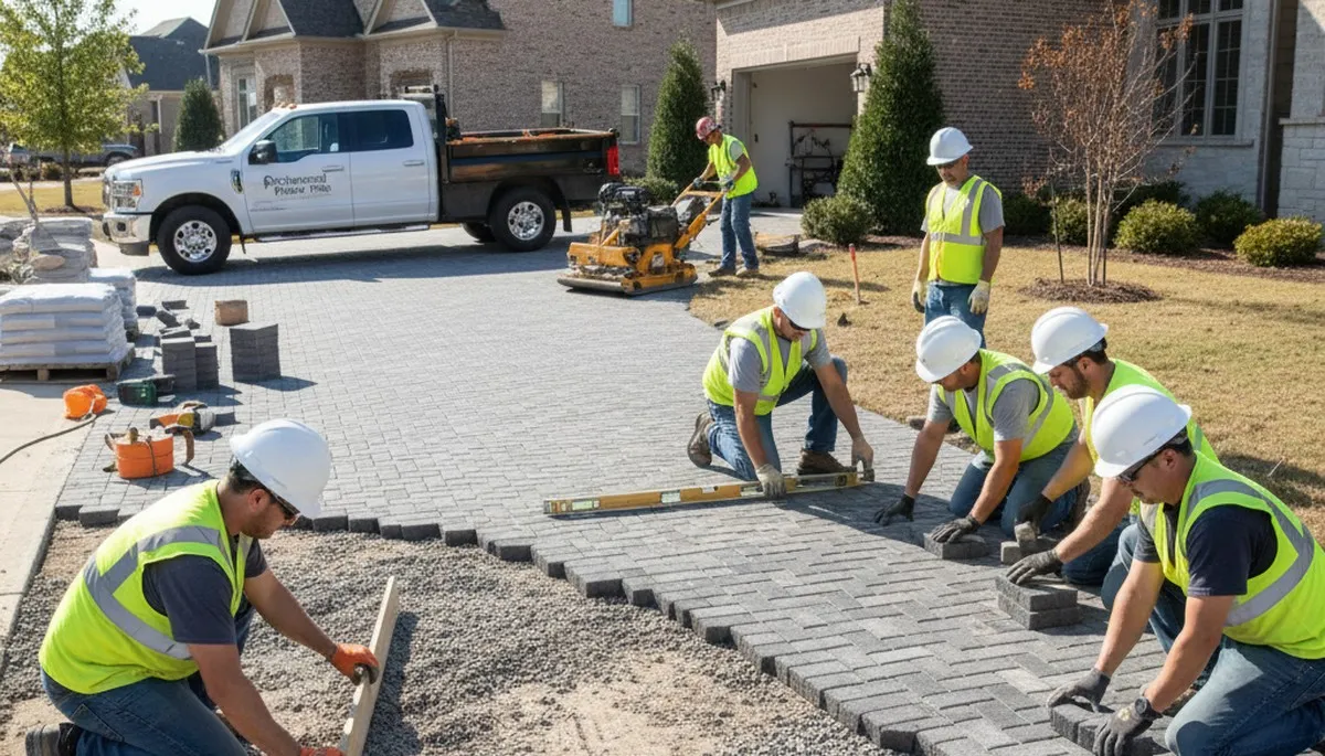 Driveway paver installation by professional landscaping crew in Richmond, VA