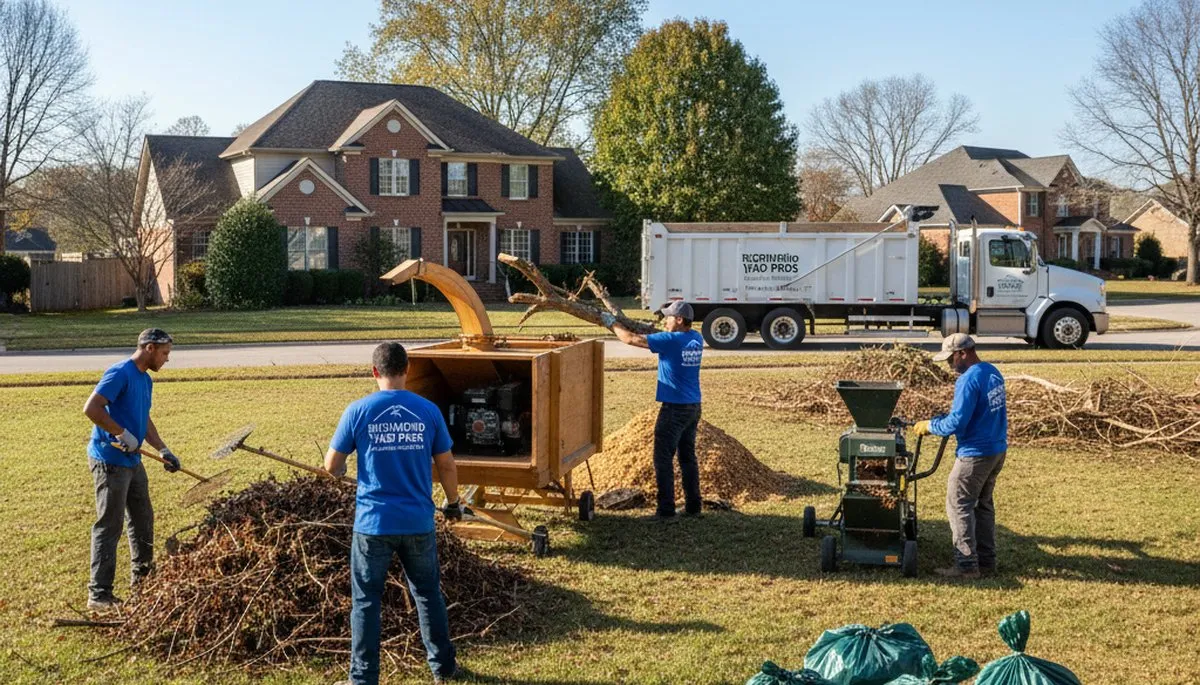 Technicians performing yard debris and branch removal in Richmond VA for a clean, restored landscape